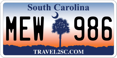 SC license plate MEW986