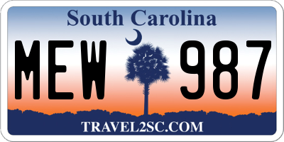 SC license plate MEW987
