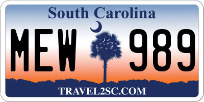 SC license plate MEW989