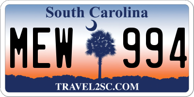 SC license plate MEW994