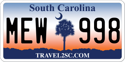 SC license plate MEW998