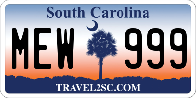 SC license plate MEW999