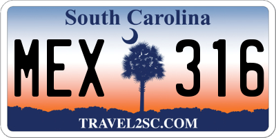 SC license plate MEX316
