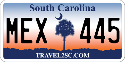 SC license plate MEX445