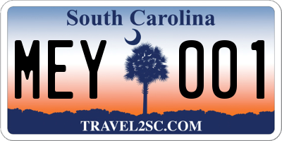 SC license plate MEY001