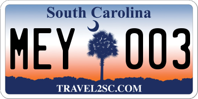 SC license plate MEY003
