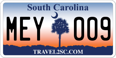 SC license plate MEY009