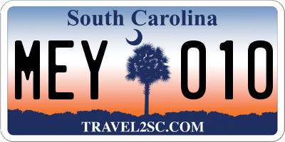 SC license plate MEY010