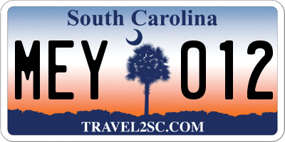 SC license plate MEY012