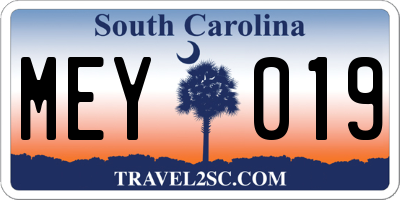 SC license plate MEY019