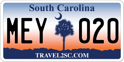 SC license plate MEY020