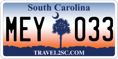 SC license plate MEY033