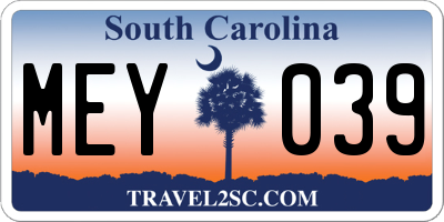 SC license plate MEY039
