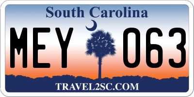 SC license plate MEY063