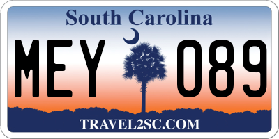 SC license plate MEY089