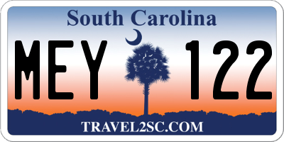 SC license plate MEY122