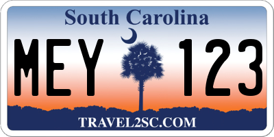 SC license plate MEY123