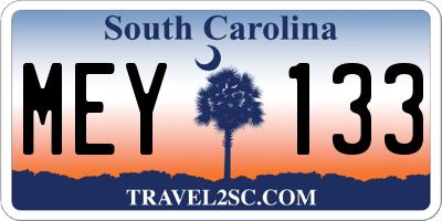 SC license plate MEY133