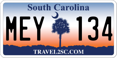 SC license plate MEY134