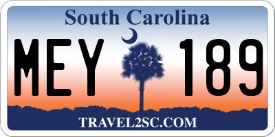 SC license plate MEY189