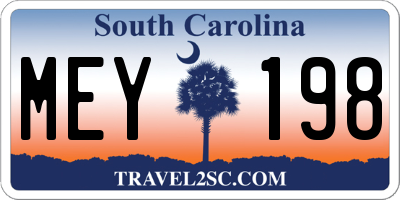 SC license plate MEY198