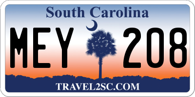 SC license plate MEY208