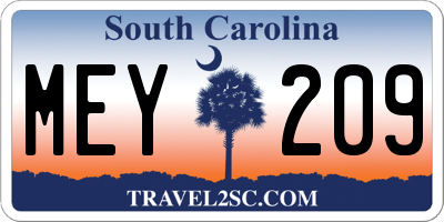 SC license plate MEY209