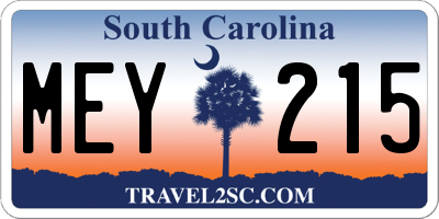 SC license plate MEY215
