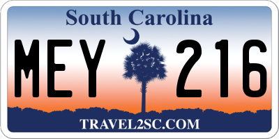 SC license plate MEY216