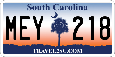 SC license plate MEY218