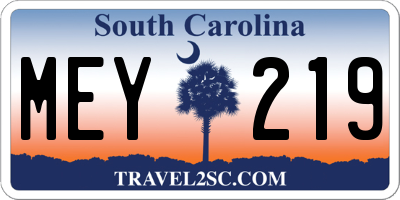 SC license plate MEY219