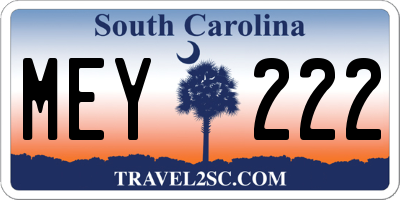 SC license plate MEY222