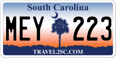 SC license plate MEY223