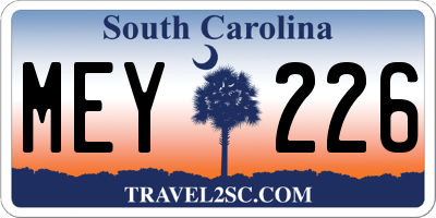 SC license plate MEY226