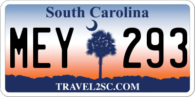 SC license plate MEY293
