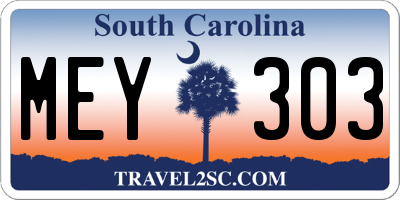 SC license plate MEY303