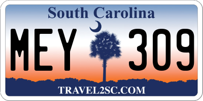 SC license plate MEY309
