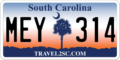 SC license plate MEY314