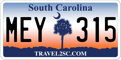 SC license plate MEY315