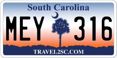 SC license plate MEY316