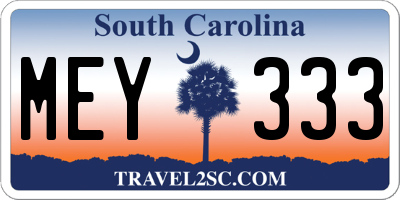 SC license plate MEY333