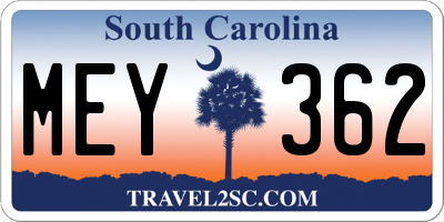 SC license plate MEY362