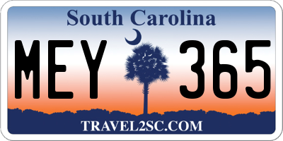 SC license plate MEY365