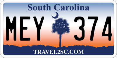 SC license plate MEY374