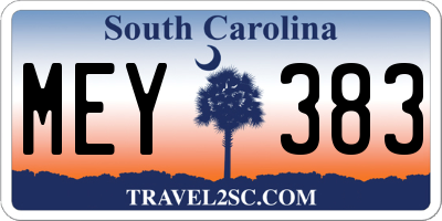 SC license plate MEY383