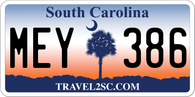 SC license plate MEY386