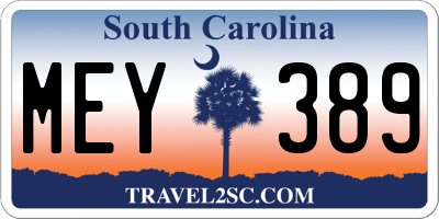 SC license plate MEY389