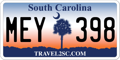 SC license plate MEY398