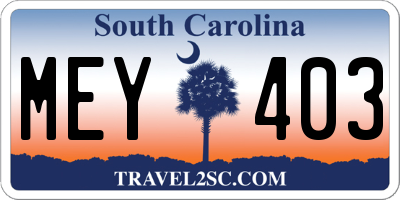 SC license plate MEY403