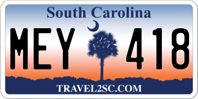 SC license plate MEY418